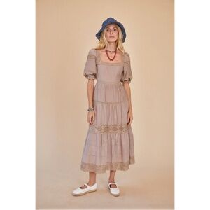 Like-new Hunter Bell Evelyn Lace Cotton Silk Maxi Midi Dress Clay size 4